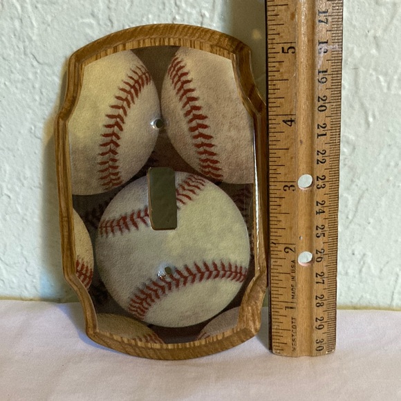 Handmade Baseball Themed Single Wooden Decoupage Light Switch Plate Cover - Picture 4 of 5